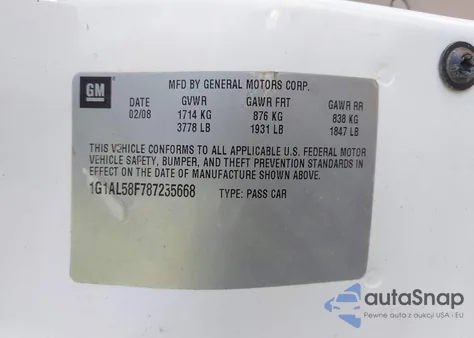 2008 Chevrolet Cobalt Lt from USA, damaged, VIN 1G1AL58F787235668